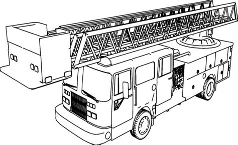 black  white drawing   fire truck  ladders
