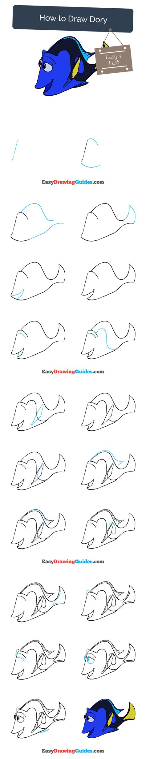 learn   draw dory  finding dory easy step  step drawing tutorial  kids