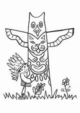 Totem Native Coloring Kleurplaat Yakari Indianen Tipi Indians Colorare Thema Indien Autochtone Rolando sketch template