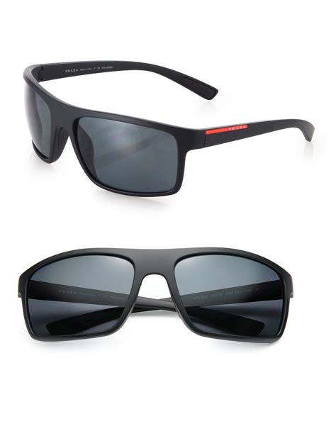 lyst prada 62mm rectangle sunglasses in black for men