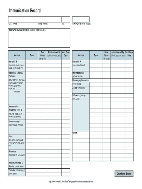 printable immunization record template