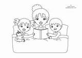 Coloring Pages Family Bedtime Story Kids sketch template