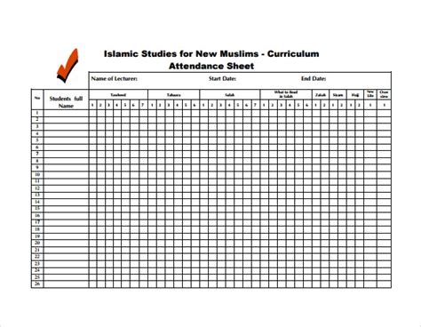 attendance sheet templates printable word excel