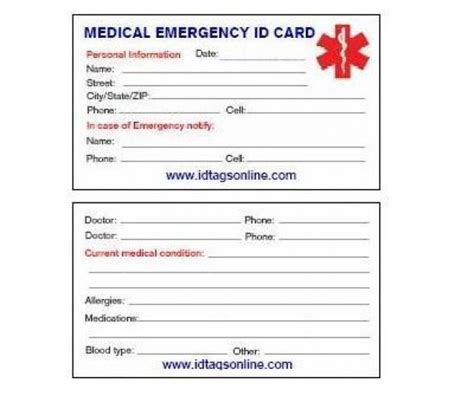freeprintablemedicalwalletidcards medical medical binder medical