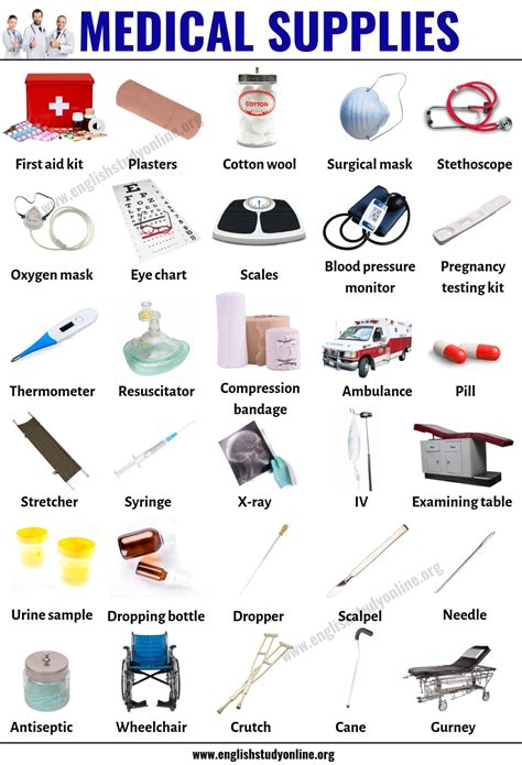 medical supplies  list   medical equipment  english