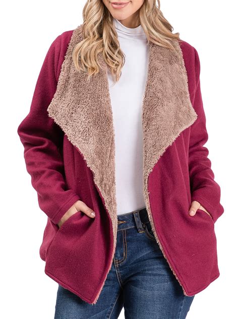 doublju doublju womens sherpa fur lined french terry jacket  pocket  size