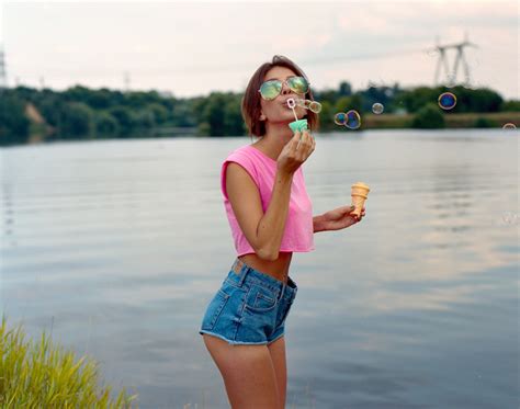 Wallpaper Model Sea Women With Glasses Water Beach Dress Jean