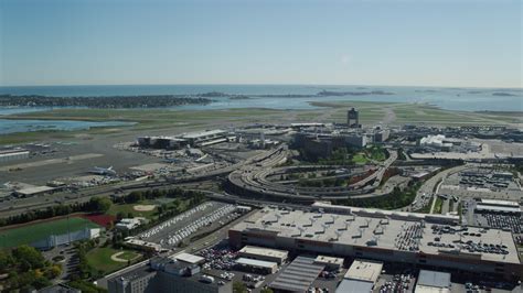 stock footage aerial video approaching logan international airport boston massachusetts
