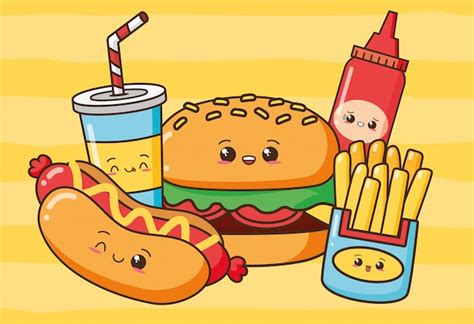 vector kawaii fast food cute fast food hotdog hamburger fries