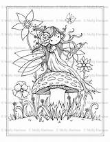 Fairy Mushroom Coloring Whimsical Sitting Pages Molly Harrison Printable Cute Fantasy Instant Girls Flower Floral sketch template