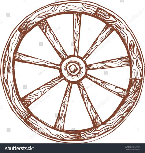 hand drawn illustration  wooden wheel  shutterstock