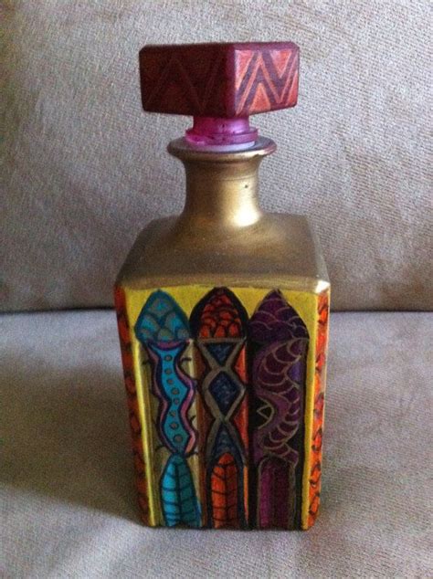 Hand Painted Bohemian Multi Colored Glass Bottle Etsy
