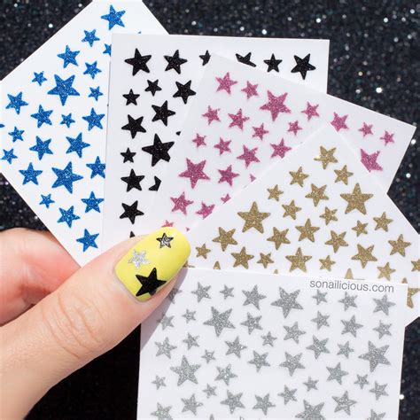 glitter star nail stickers  colours sonailicious boutique