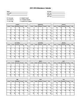 printable attendance calendar   calendar printable