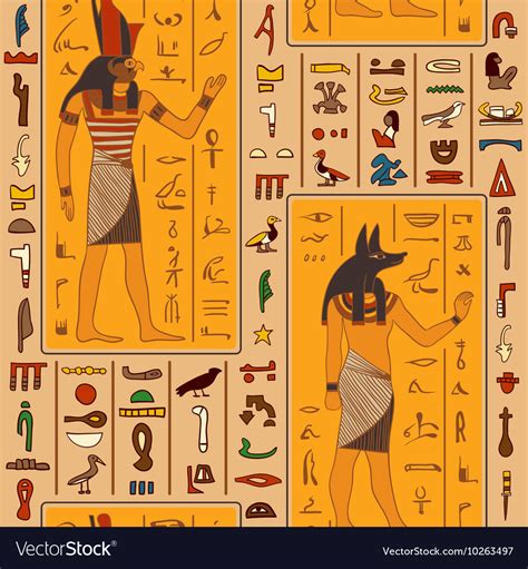 Egyptian Gods And Ancient Egyptian Hieroglyphs Vector Image