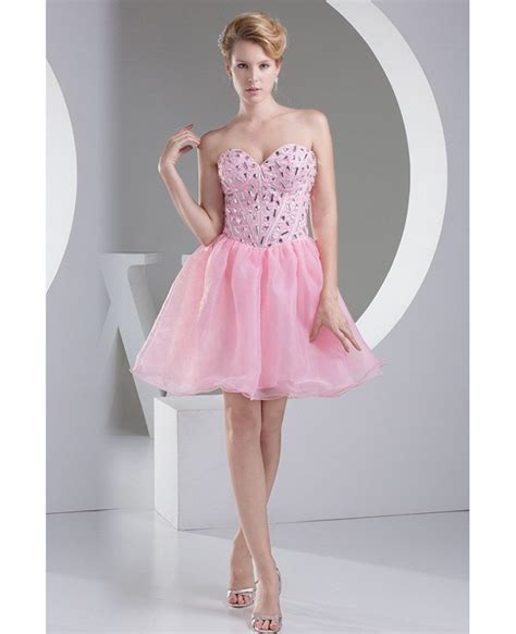 Pink Puffy Organza Short Beaded Prom Dress Sweetheart Op4501 126 9