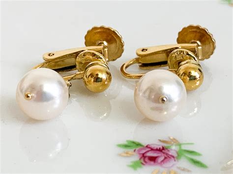 vintage pearl  gold filled earrings retro dangle genuine pearl