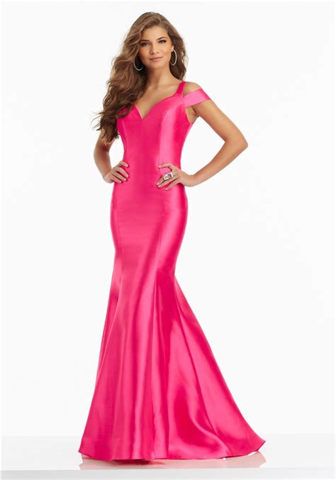 Sexy Off The Shoulder Open Back Hot Pink Satin Ruffle Prom Dress With