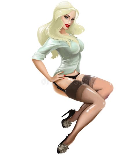 Illustration With Beautiful Vintage Girl Pin Up Stock