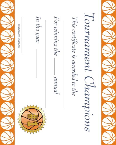 printable sports certificate basketball tournament champs