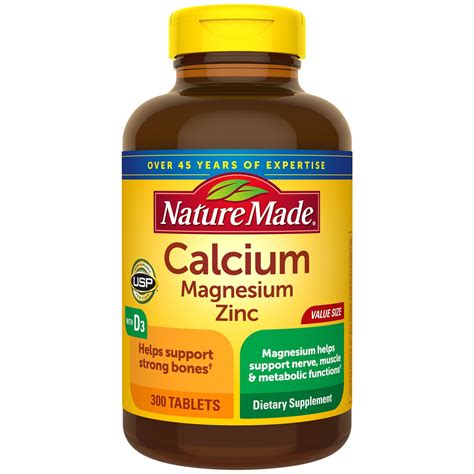 nature  calcium magnesium zinc  vitamin  tablets  size