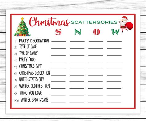 christmas scattergories game printable  virtual holiday party game