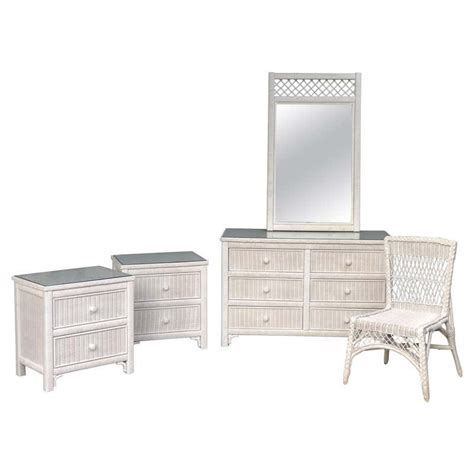 Henry Link Set Of White Wicker Bedroom Furniture Nightstands Mirror