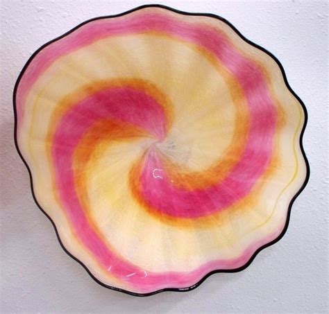 Beautiful Hand Blown Glass Art Wall Platter Bowl Peach Pink