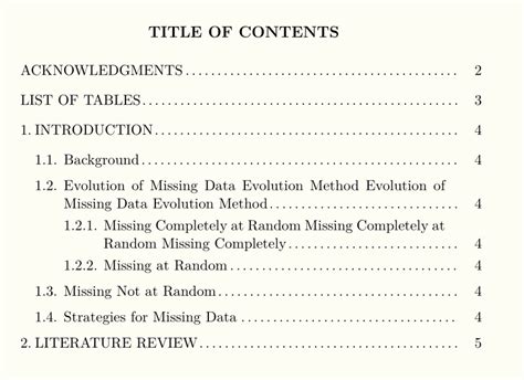 format research paper table  contents   create  table