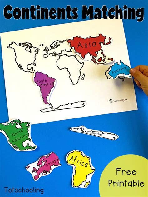 continents matching printable