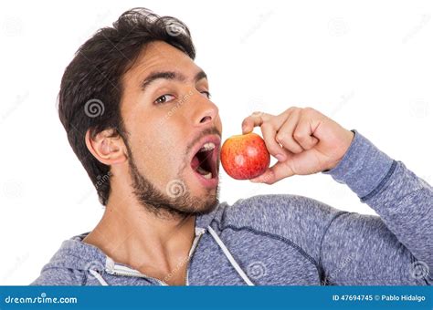 handsome young man  red apple stock image image  diet organic