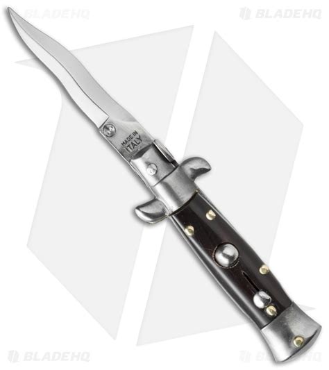 skm  italian mini stiletto automatic knife dark horn  satin kris blade hq