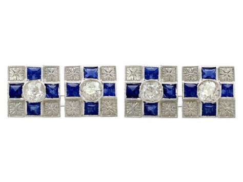 antique 1930s french 0 80ct sapphire and 1 05ct diamond 18ct white gold cufflink with images