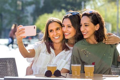 Threesome Girl Friends Having Fun Shopping In City Stock Image Image