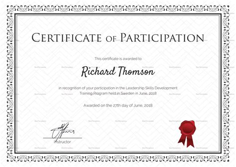 certificate  participation template    professional template
