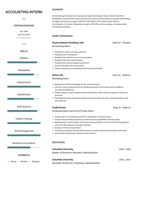 accounting intern resume samples  templates visualcv