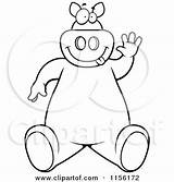 Pig Waving Cartoon Sitting Friendly Coloring Clipart Thoman Cory Outlined Vector sketch template