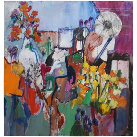 Colorful Modern Abstract Expressionist Still Life Oil Painting By Ellie