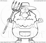 Farmer Cartoon Clipart Coloring Pitchfork Anger Waving Plump Cory Thoman Outlined Vector 2021 sketch template