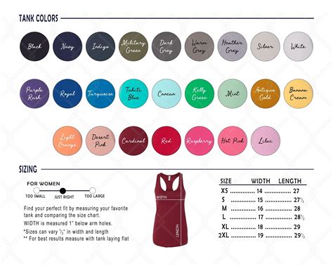 digital file shirt color chart  color tank  level tank color chart size chart