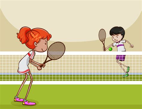 cartoon kids playing tennis