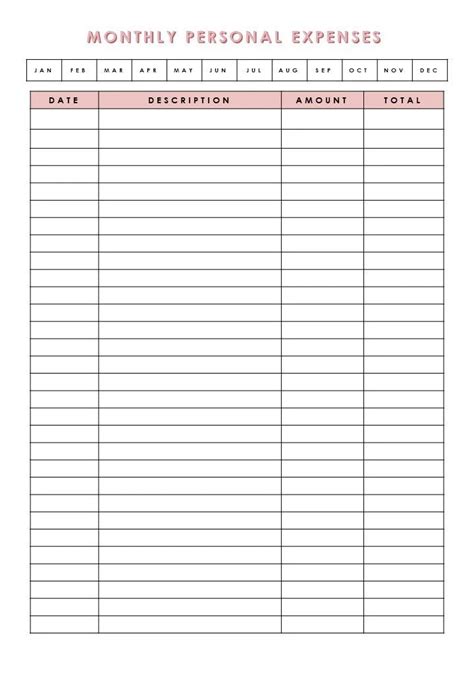 printable monthly expense tracker printable