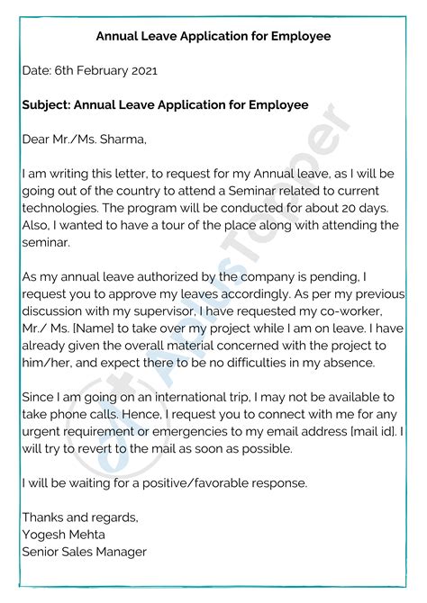 annual leave application format samples annual leave application  leave  employee