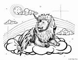 Lion Unicorn Coloring Clouds Winged King sketch template