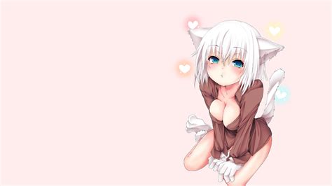 wallpaper anime girls cat girl nekomimi cleavage pouting