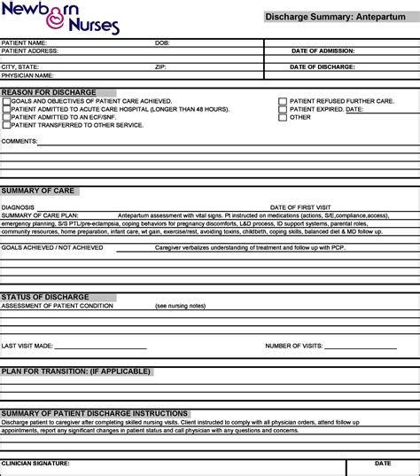 hospital discharge summary templates examples