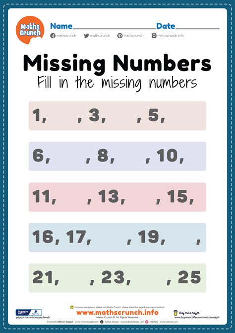 missing numbers  kindergarten worksheet  printable
