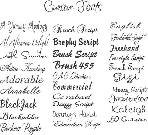 cursive fonts names