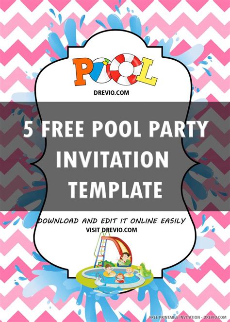 printable pool party invitation templates  hundreds
