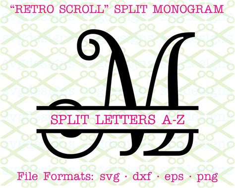 scroll monogram svg dxf eps png retro scroll font split etsy